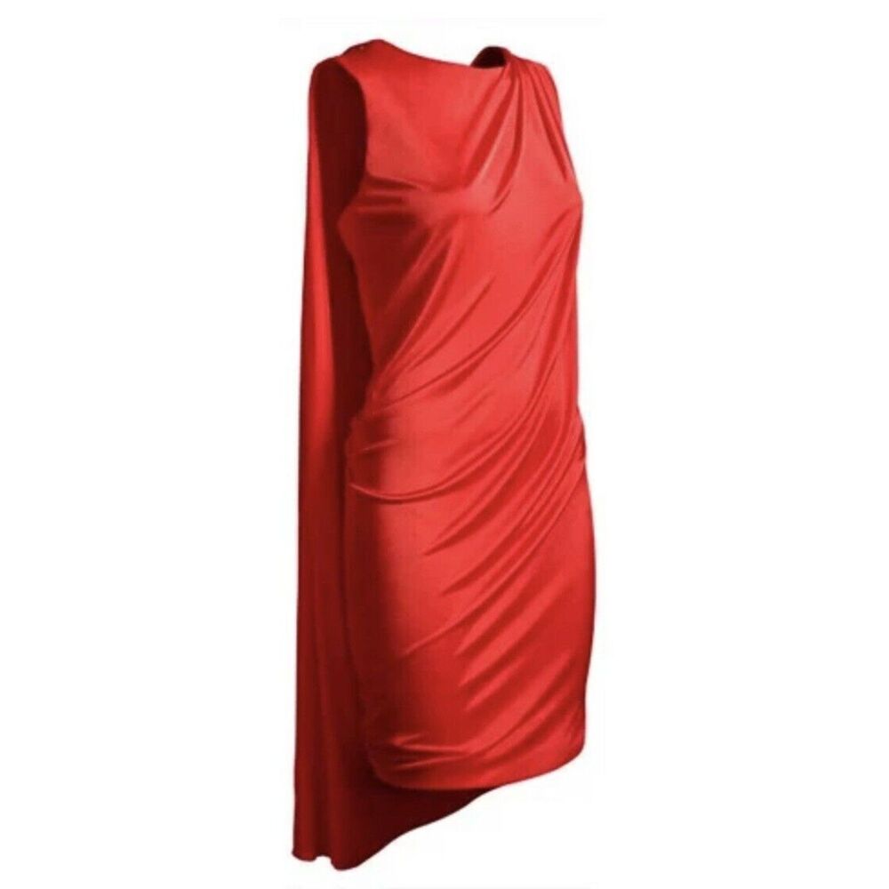 2011 VERSACE for H&M Grecian Red Shift Toga Dress With Cape - US 6